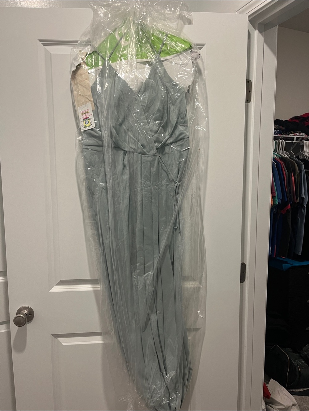 David's Bridal Sage Green Wrap-Style Bridesmaid Dress